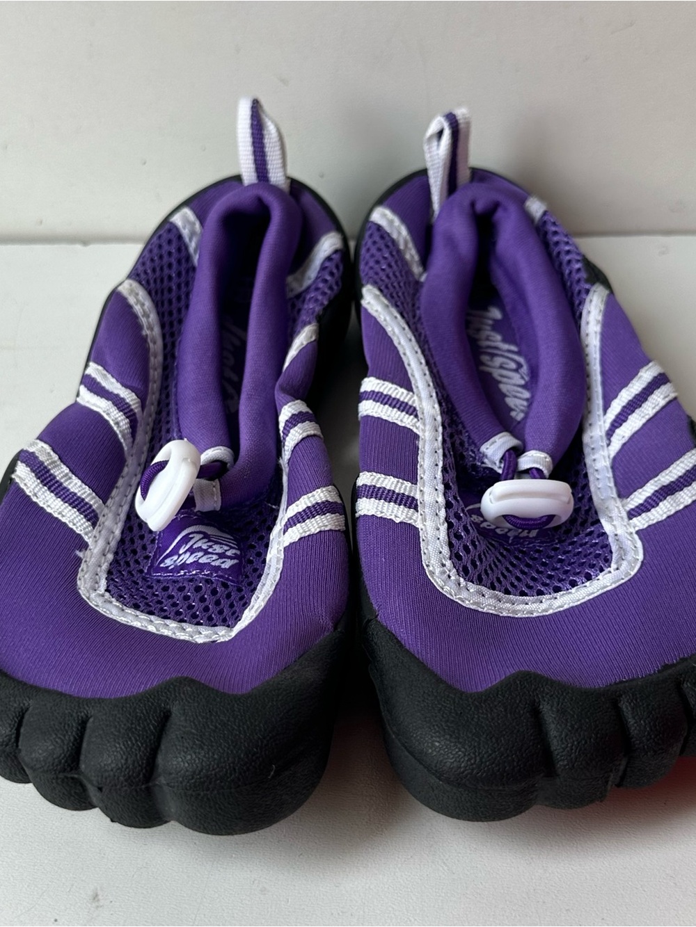 Just Speed Kids Water Shoes Purple Black Slip On Aqua Beach Pool Shoes US Size